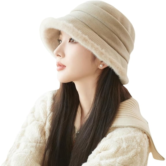 Vintage 1920s Cloche Hats Packable Winter Fleece Lined Bucket Hat Church Women