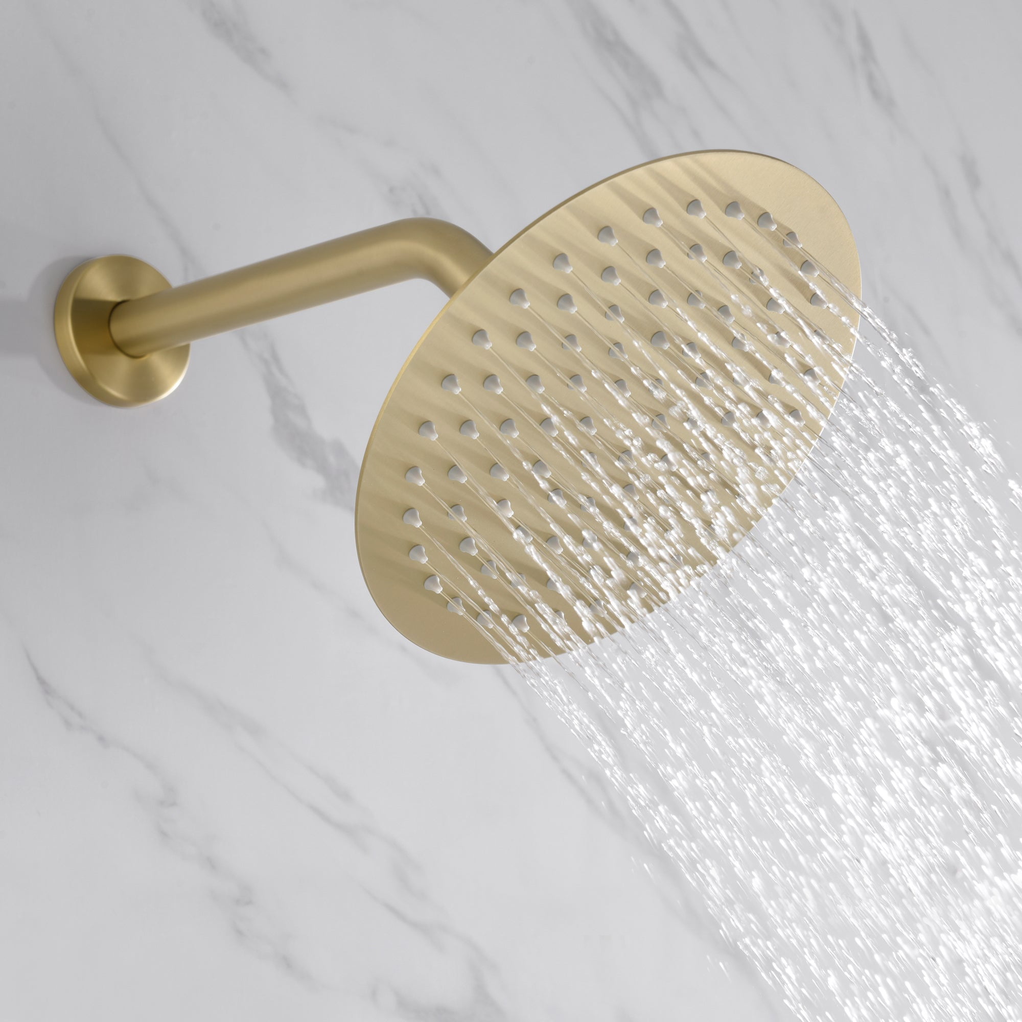 SUMERAIN Shower System with Tub Spout and Handheld Shower, Brass Rain Shower Tub Set with 8 Inches Shower Head and Rough in Valve Brushed Gold