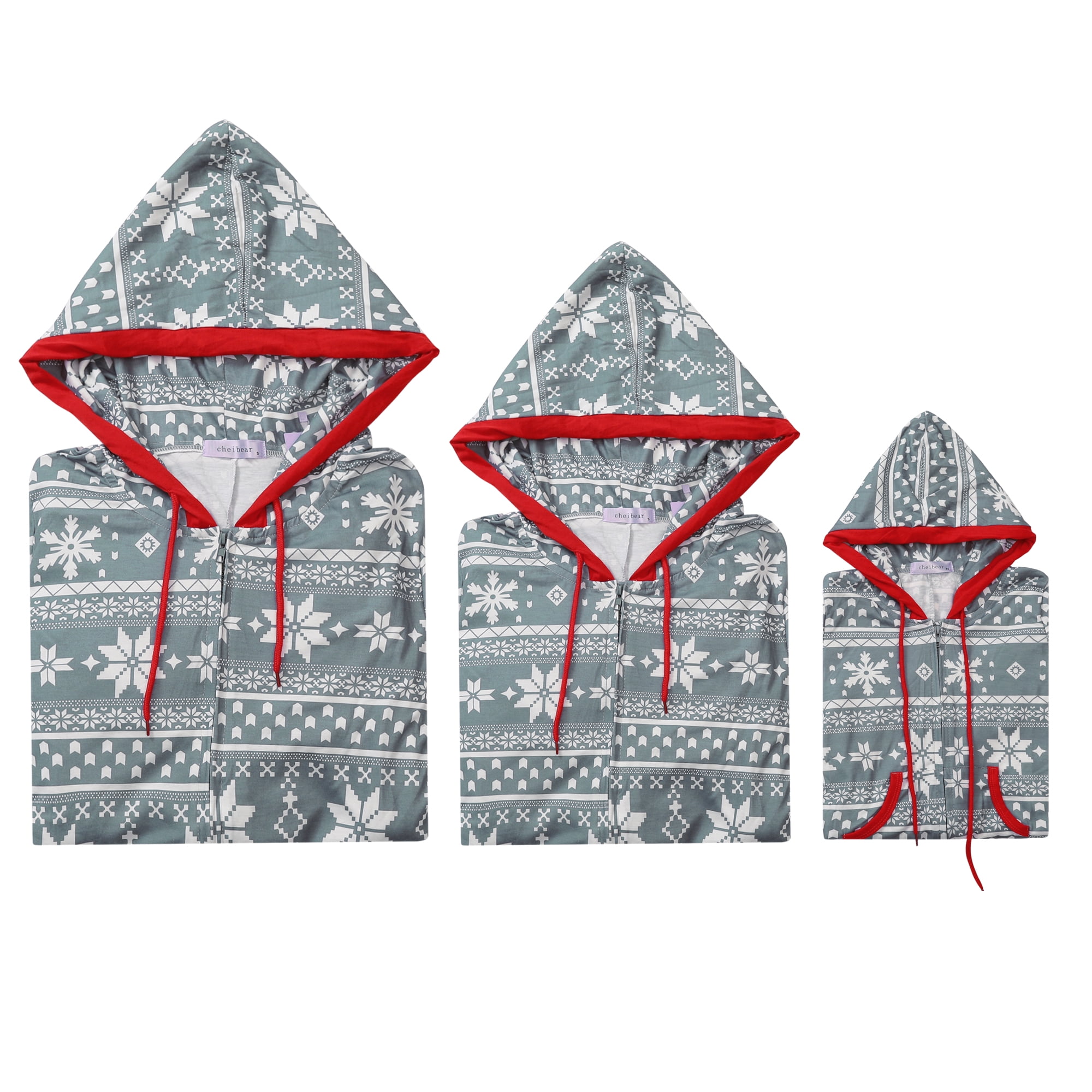 Unique Bargains Womens Family Christmas One Piece Pajama Zipper Set with Pockets 2XL Grey Men's