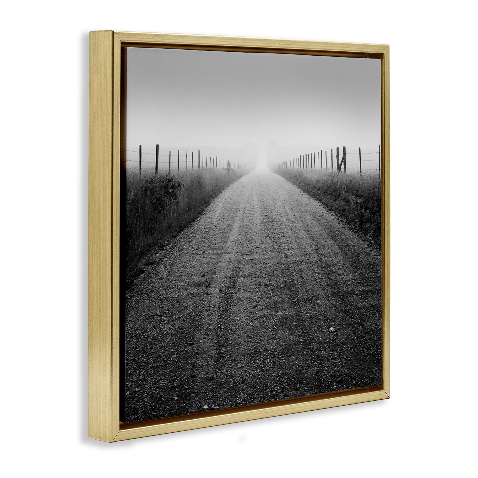 Stupell Industries Foggy Country Road Landscape & Nature Photography Gold Floater Framed Canvas Art Print Wall Art, 18 x 18