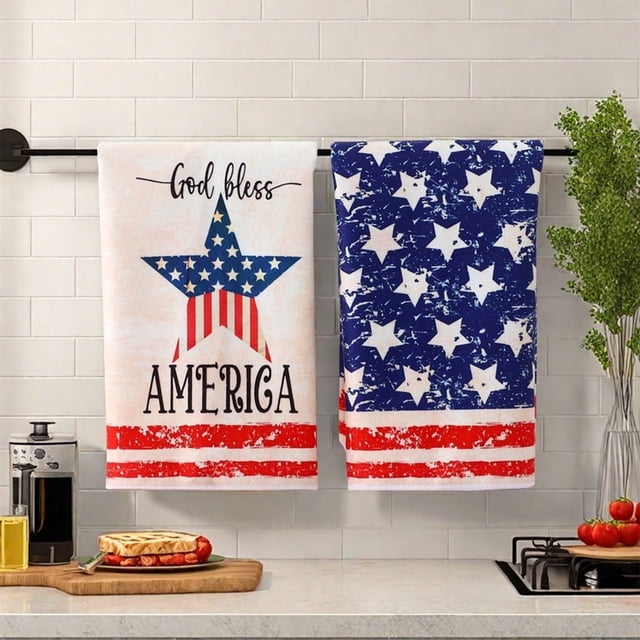 Independence Day Polyester Platter Towel Kitchen Rag Red White Blue Design, Kitchen Table Cover, Patriotic Decor, Durable Cleaning Cloth, Festive Event, Holiday Gathering, Washable Fabric,
