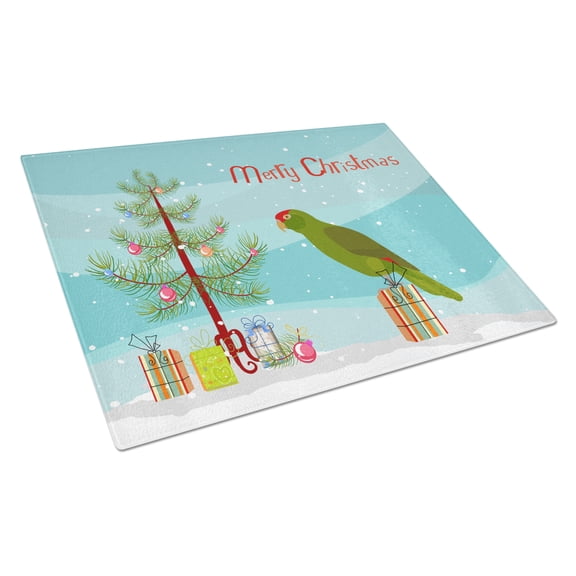 Carolines Treasures CK4496LCB Amazon Parrot Merry Christmas Glass Cutting Board Large, 12H x 16W, multicolor