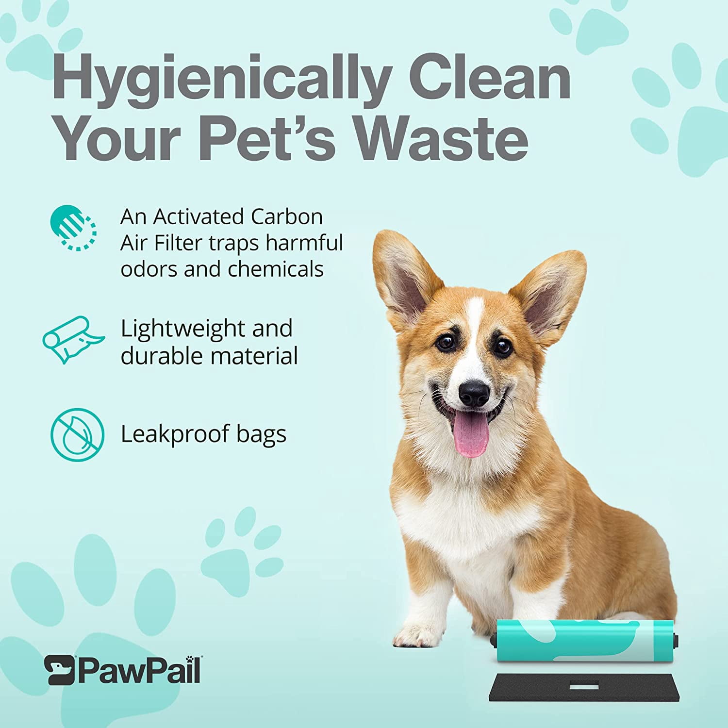 PawPail Dog Poop Bags and Air Filter Duo, Durable Leakproof & Long-Lasting Plastic Poop Bags for Trash Can, 200 Piece Standard Poop Bag Roll and 1 Activated Carbon Filter