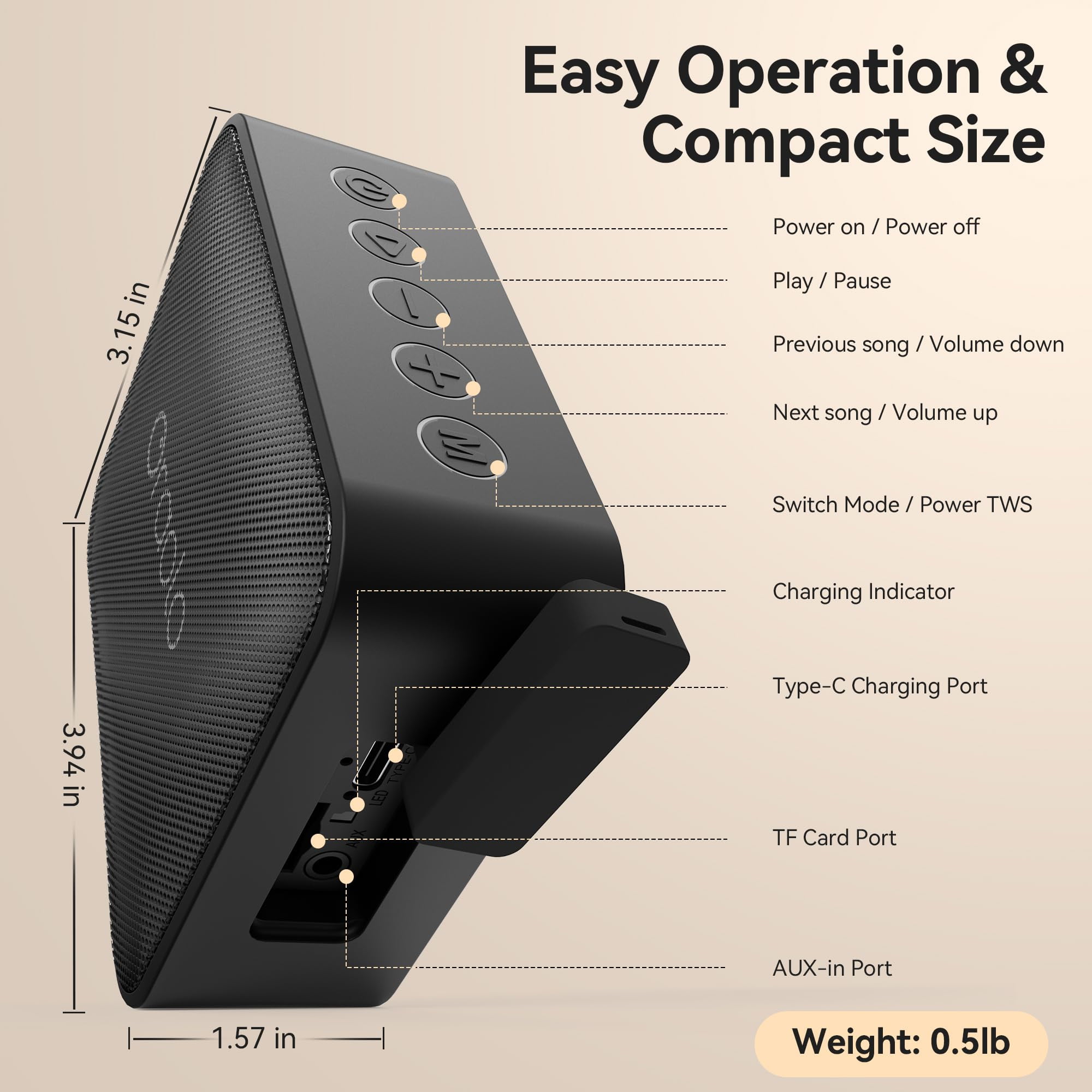 Oraolo Bluetooth Speaker IPX7 Waterproof with TWS Pairing, 30W Powerful Bass, Bluetooth 5.4/AUX/TF Card, Portable Wireless Speaker for Pool, Beach, Shower