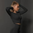 thumbnail image 5 of Tiweut Women's Yoga Exercise Sport Crop Tops Long Sleeve Thumb Holes Slim Fit Solid Running Gym Tee Shirts,Black, 5 of 8