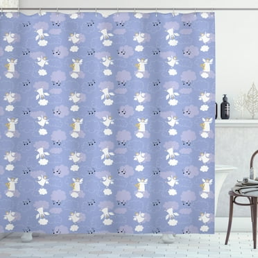 Ambesonne Cartoon Shower Curtain, Playing Harp Love Themed, 69"Wx70"L, Purple Grey White and Mauve