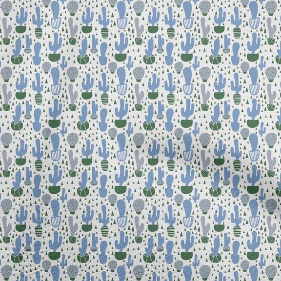 oneOone Polyester Spandex Grayish Blue Fabric Cactus Sewing Material Print Fabric By The Yard 56 Inch Wide
