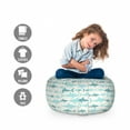 thumbnail image 2 of Sea Animals Storage Toy Bag Chair, Monochrome Shark Illustration Fashion Maritime Illustration Aquatics, Stuffed Animal Organizer Washable Bag, Small Size, Turquoise Beige Teal, by Ambesonne, 2 of 3