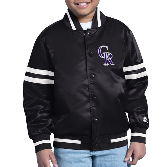 Youth Starter  Black Colorado Rockies Team Logo Full-Snap Satin Varsity Jacket