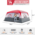 thumbnail image 5 of 14-Person Family Cabin Tent - 14ft x 14ft Extra Large Outdoor Shelter with Room Divider - Red & White, 5 of 8