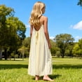thumbnail image 4 of Xdegoge Linen Chic Kids Summer Boho Dress for Tween Girls Maxi A Line Spaghetti Strap Backless Tie Sundress Classic Striped Flowy Lightweight Cute Beach Vacation Party Holiday Outfit for Teen, 4 of 9