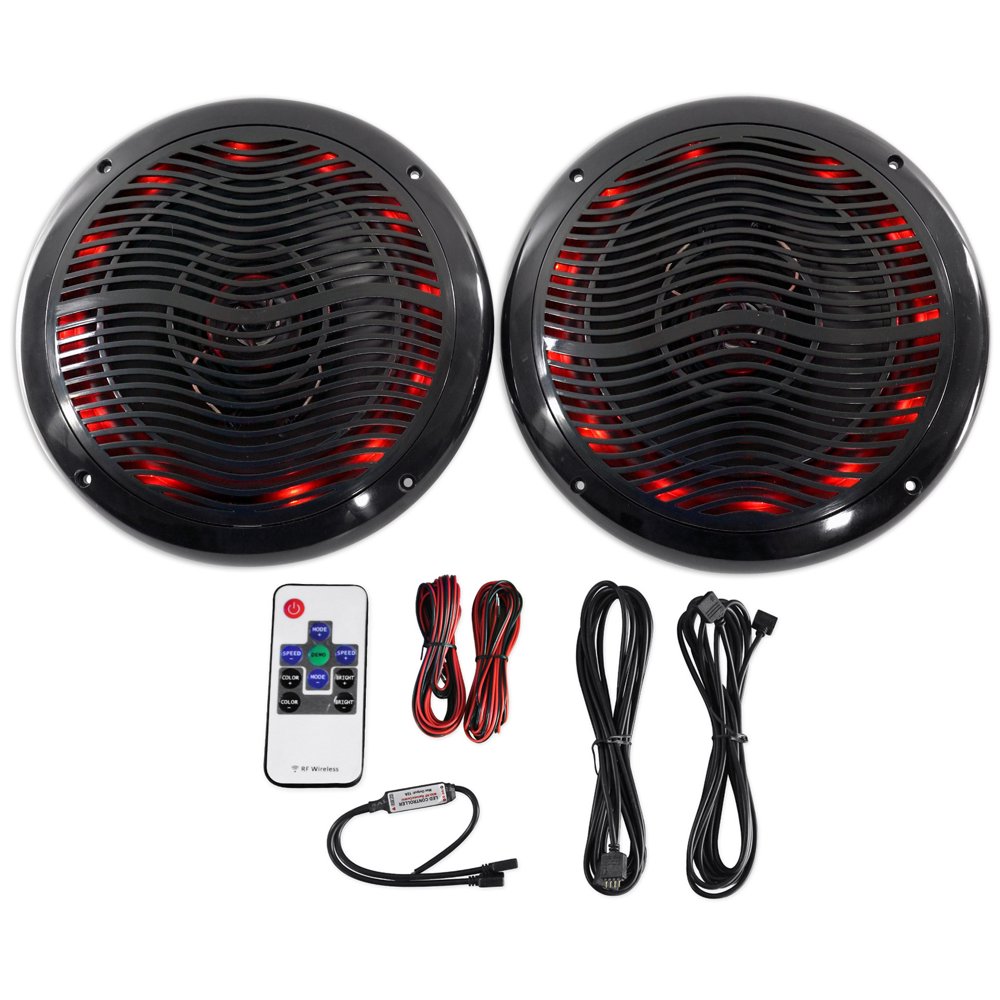 Rockville RMC65LB 6.5" 600w 2Way Black Marine Speakers w/Multi Color
