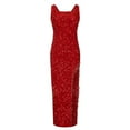 thumbnail image 4 of Gspmoly Robe pour Femmes, Mode Femmes Bretelles à Pampilles Paillettes Aguichant Fente Fente Robes Longues Sans Manches Col Cheville Robes Robes de Cocktail pour Femmes jusqu'à 60 % de Rabais, 4 of 6