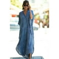 thumbnail image 2 of Women Button Down Maxi Caftan Dresses Robe Beach Swimsuit Cover Up Shirt Dress, Blue, One Size, 2 of 3