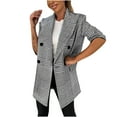 thumbnail image 2 of jsaierl Women's Notched Neck Lapel Double Breasted Plaid Work Formal Blazer Jacket Cardigan Outwear with Pocket, 2 of 9