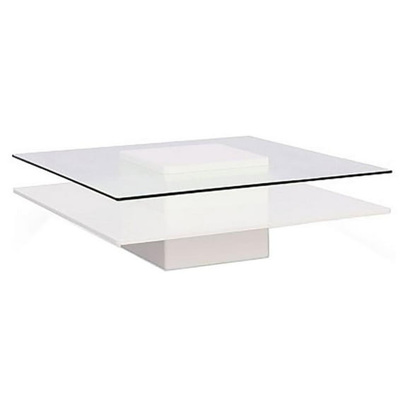 Modrest Clarion Modern Tempered Glass Coffee Table in White/Clear