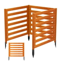 3 Panels 36" Air Conditioner Fence Panels, Light Brown Wood Privacy Screens with 4 Metal Stakes, Equipment Enclosure for Trash Can, Yard, Deck, Outdoor