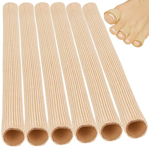 ViveSole Toe Sleeves [6 Pack] - Silicone Gel Tube Finger Protector Compression Cushion Brace - Bandage Wrap Pad Cap for Corn, Calluses, Blister, Jammed Hammer, BJJ, Running, Pain Relief (Com