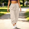 thumbnail image 2 of Cmtiyu Womens Cargo Pants Casual High Waist Drawstring Solid Jogger Pants Outdoor Athletic Trouser with Pockets S-2XL, 2 of 10