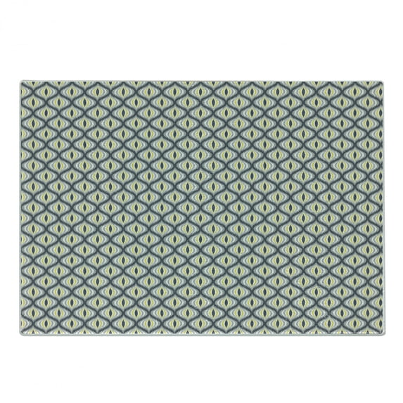 Ikat Cutting Board, Pale Toned Indonesian Traditional Ogee Shapes South Abstract Vintage, Decorative Tempered Glass Cutting and Serving Board, Small Size, Grey Yellow White, by Ambesonne