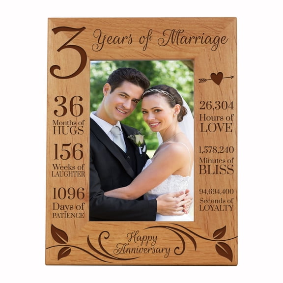LifeSong Milestones Wood 3rd Anniversary Tabletop Picture Frame Holds 4x6 Photo - Happy Anniversary