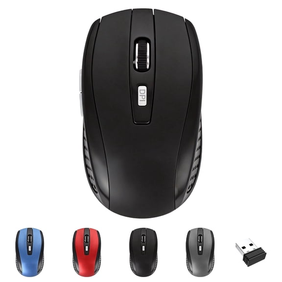 SANPTENT Wireless Mouse, Ergonomic, 2.4 GHz Optical, DPI Adjustable, Compatible With PC, Mac, Laptop, 6 Buttons - Black