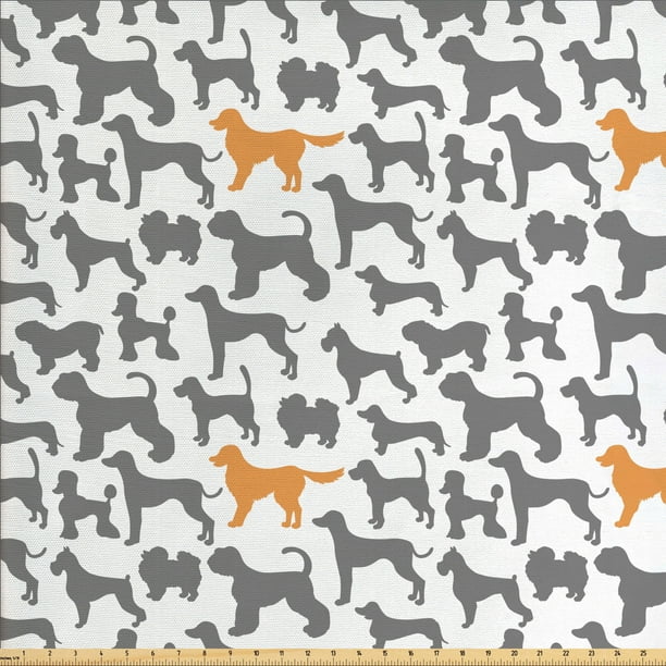 Dogs Fabric by The Yard, Pattern with Dog Silhouettes Different Breeds