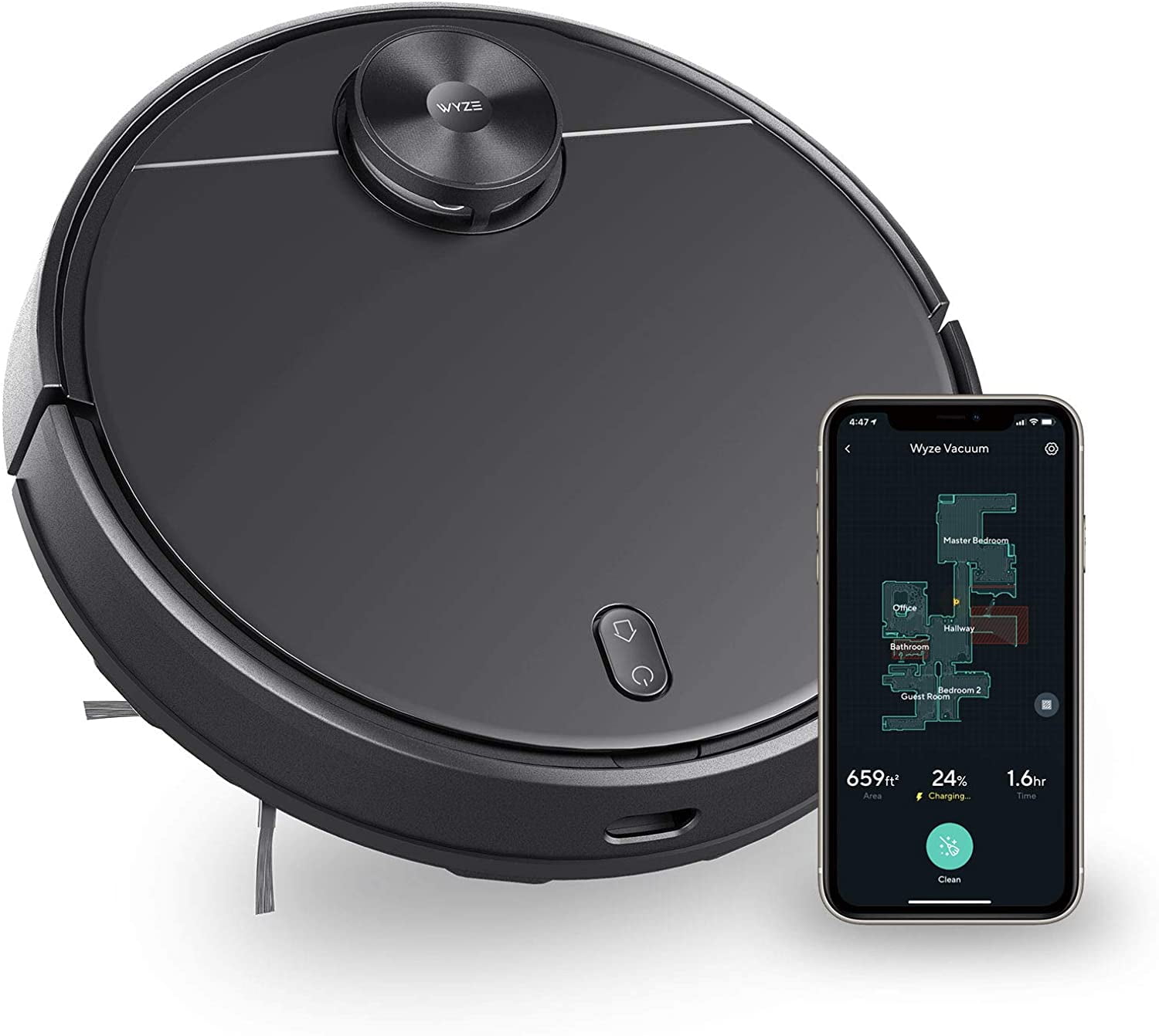 Wyze Robot Vacuum with LiDAR Room Mapping, 2,100Pa Strong Suction, Straight-line Movements, Virtual Walls, Ideal for Pet Hair, Hard Floors and Carpets, Wi-Fi Connected Robotic Vacuum & Self-Charging