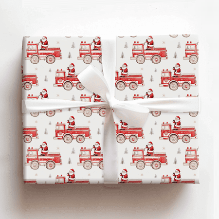 Firefighter Claus - Christmas Wrapping Paper Roll - Gift Wrap for Holidays, Birthdays, Christmas