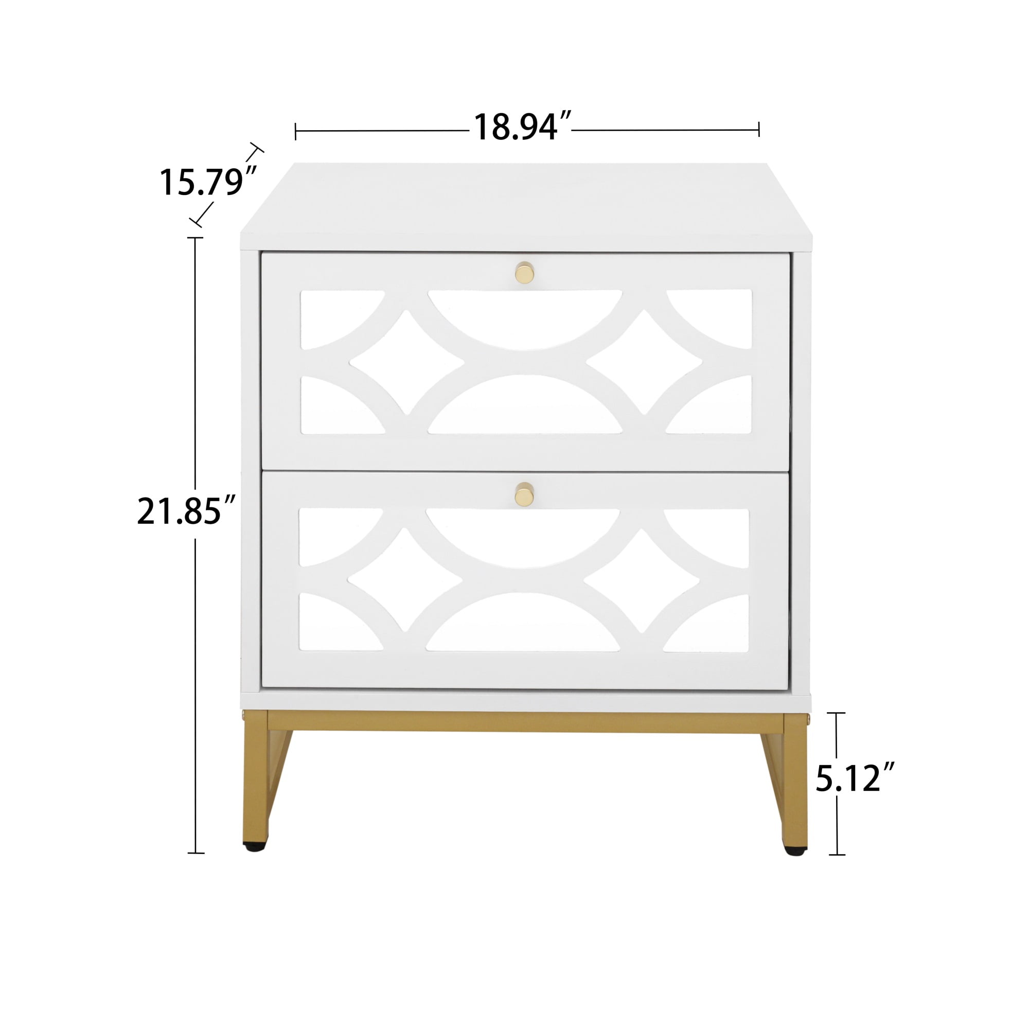 Resenkos Modern Mirrored Nightstand with 2 Drawers for Bedroom, White Storage Bedside Table with Golden Leg Resenkos Modern Mirrored Nightstand with 2 Drawers for Bedroom, White Storage Bedside Table with Golden Leg