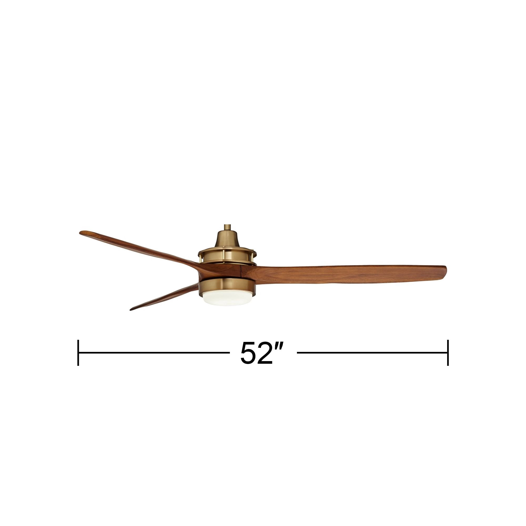 Casa Vieja 52" Windspun Indoor Ceiling Fan 3 Blade LED Light Remote Control Soft Brass Finish Motor Walnut Finish Wood Blades