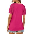 thumbnail image 4 of Solid Color Shirts For Women Irregular Hem Tops For Women Womens Summer Tops V Neck T Shirts Puff Sleeve Tops Loose Casual Tshirts Hot Pink L, 4 of 6