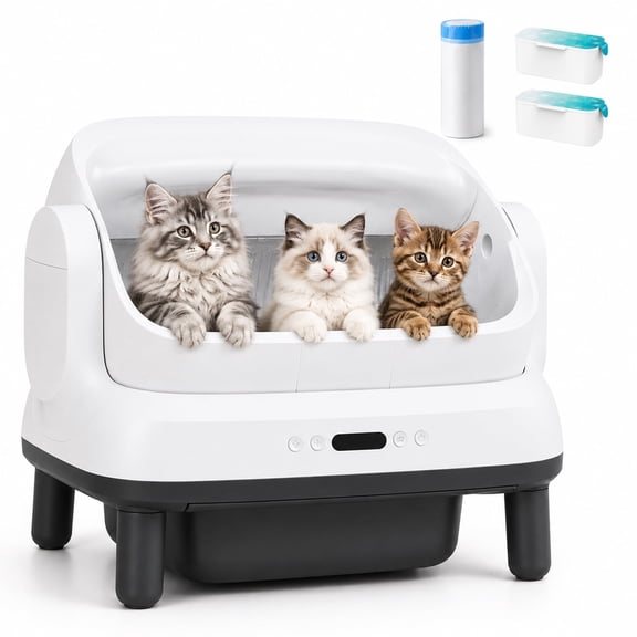 CozyKatty Automatic Litter Box, Extra Large Self-Cleaning Cat Litter Box for Multiple Cats, Smart App Control, Odor-Control System, White