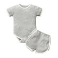 thumbnail image 2 of Yutk Newborn infant Boys Girls Short Sleeve Romper Bodysuit with Shorts Outfits Gray, 2 of 8
