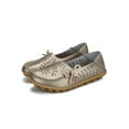 thumbnail image 1 of UKAP Mocassins Décontractés en Cuir pour Femmes, Bout Rond, Chaussures Bateau, à Enfiler, Or 9, 1 of 9