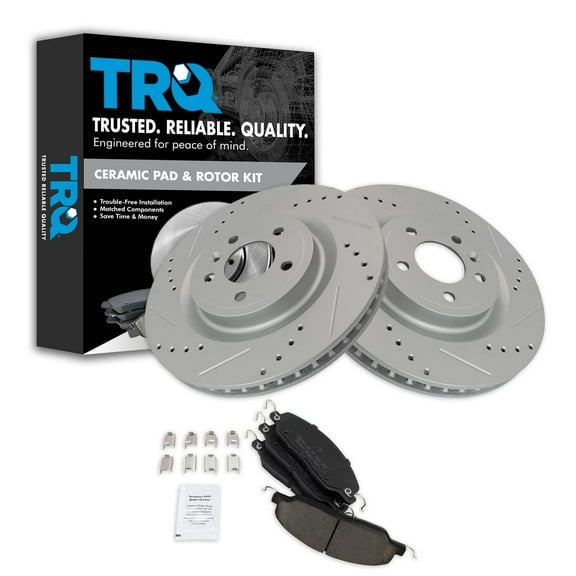 TRQ Front Performance Brake Pad & Rotor Kit Brake Pads Brake Rotors Set Ceramic Premium G-Coated Fits Select 2013-2014 Ford Mustang