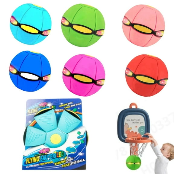 Phlat Ball - Magic Ball Toy - Throw A Disc Catch A Ball - Time Delay Transformation Flying Toy (Cyan, With Light)