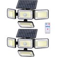 thumbnail image 2 of Mokot Luces solares para exteriores, IP65, impermeables, con sensor de movimiento, luces exteriores con control remoto, 4 cabezales, luces solares de pared para patio exterior, paquete de 2, 2 of 4