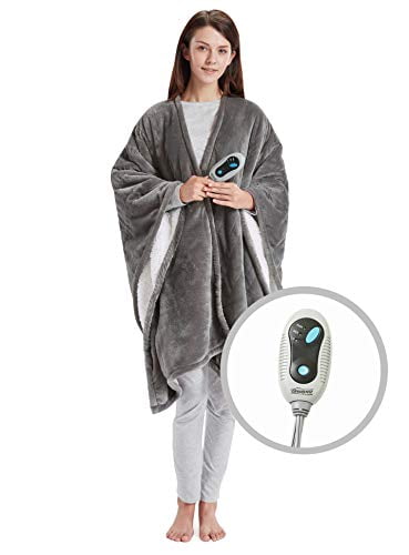Beautyrest Ultra Soft Sherpa Berber Fleece Electric Poncho Wrap Blanket ...