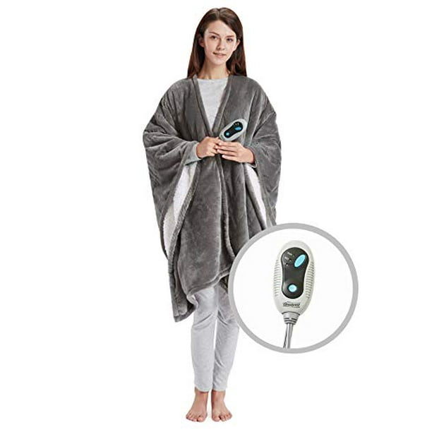 Beautyrest Ultra Soft Sherpa Berber Fleece Electric Poncho Wrap Blanket