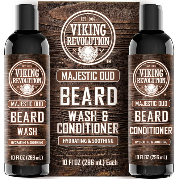 Viking Revolution Beard Wash and Beard Conditioner for Men with Argan Oil and Jojoba Oil - Beard Softener and Strengthener Beard Care Beard Shampoo and Conditioner with Beard Oil (10oz Majestic Oud)