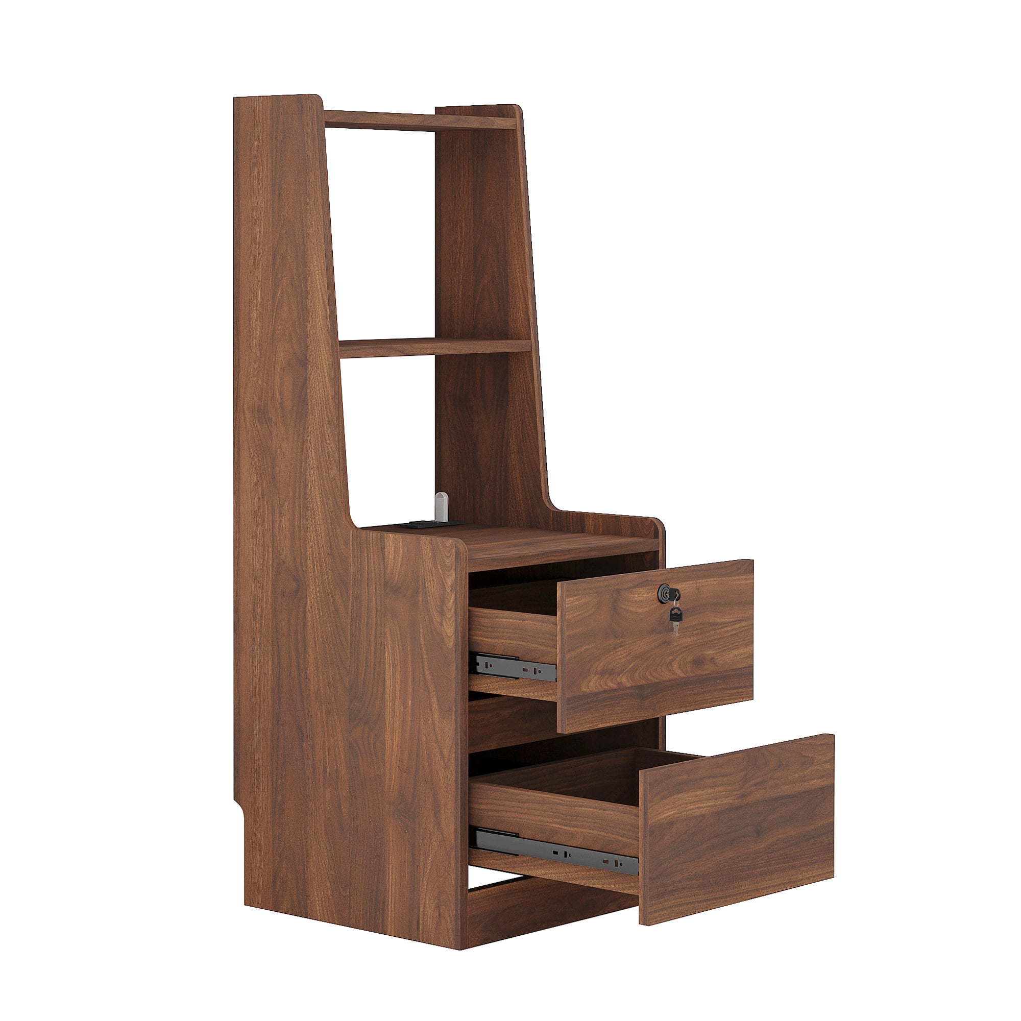 Aukfa Modern Nightstand with Charging Station & Night Light,Bedside Tables for Bedroom,Brown