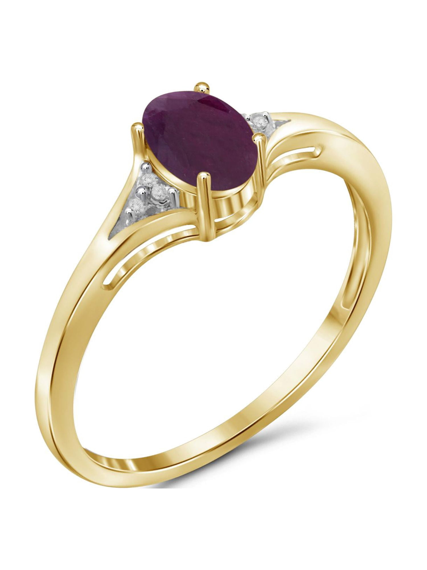 JewelersClub Ruby Ring Birthstone Jewelry – 0.50 Carat Ruby 14K Gold Plated Silver Ring Jewelry with White Diamond Accent – Gemstone Rings with Hypoallergenic 14K Gold Plated Silver Band