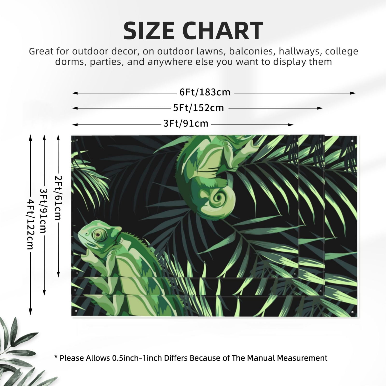 Chameleon Tropical Palm Leaves Four Hole Decorated Banner Flag for Garden Yard Home Decoration Indoor Outdoor 4x6 Ft