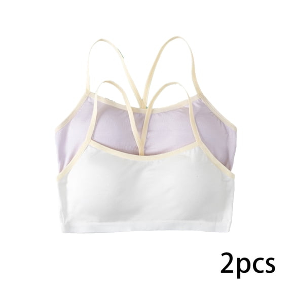 AJZIOJIRO 2 Pairs Kids Girls Seamless Stretch Bra Ultra Comfort Soft, Invisible Dig-Free Teen Bras with Removable Padding