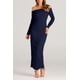 thumbnail image 4 of Vestido PRETTYGARDEN para mujer, maxi con hombros descubiertos, fruncido, azul marino, talla M, 4 of 8