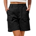thumbnail image 5 of Bermuda Shorts for Women Cargo Shorts Knee Length 6 Pockets Elastic Waist Long Shorts for Summer Casual Black L, 5 of 7