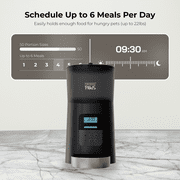 Penthouse Paws Automatic Cat Feeder with LCD, Twist-Lock Storage, Anti-Jam, Voice Meal Call, Battery Backup, Stainless Steel Bowl, Up to 15 Daily Meals, Single Tray 6L for Cat & Dog, Black/ Stainless