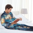 thumbnail image 6 of Picia Ocean View Bedroom Pattern Men’s Long-Sleeve Sleepwear Set - Soft 2-Piece Loungewear with Pockets, Comfy PJs for Relaxing Nights-X-Large, 6 of 7