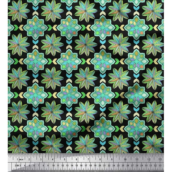 Soimoi Black Georgette Viscose Fabric Multicolor Mandala Print Fabric by the Yard 42 Inch Wide